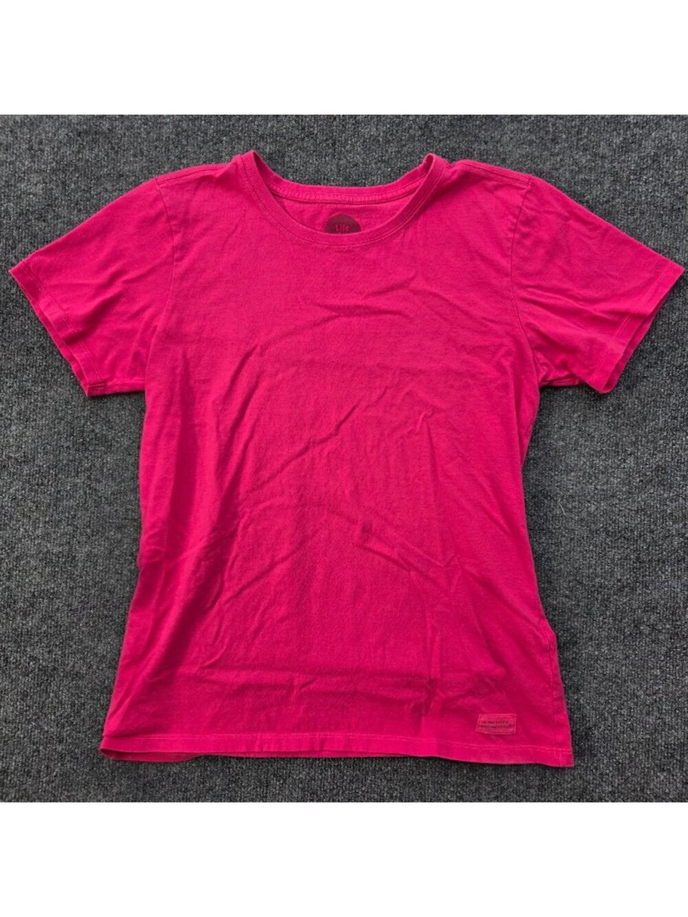 Life is Good Crusher Tee M Hot Pink Cotton Minimalist Casual Barbiecore Dopamine